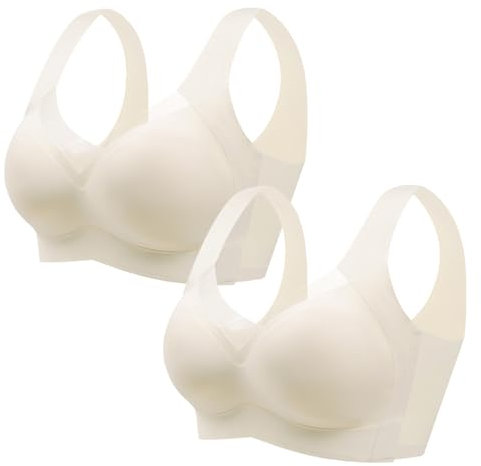MOONBADI BH ohne bügel Beige (2pcs) Damen Sport BH ohne Bügel Starker Halt Gepolstert Lauf Joggen Reiten Bra Damen BH Push up 100C