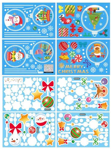 8 Sheets Christmas Window Stickers Christmas Window Clings Winter Window Sticker Glass Stickers Reusable Xmas Window Decals Christmas Ball Window Stickers Colourful Double-Side Christmas Decorations