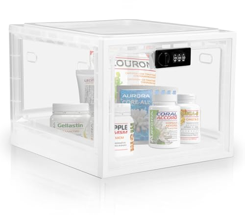Luqixcey Medicine Storage Box, Lockable Storage Box, Large Combination Lock Box, for Medicine Phone Food Cosmetics, Material Safety Transparent 303 x 236 x 193mm