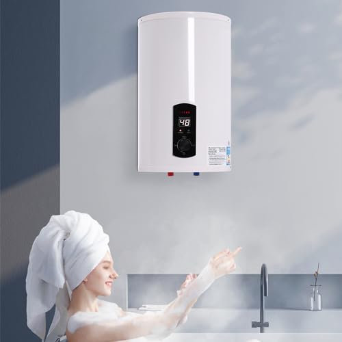 KEESUNG 2KW Elektro Warmwasserspeicher Boiler, Wandmontage-Wasserboiler WandhäNgend Durchlauferhitzer Warmwasserboiler Elektrospeicher Hängespeicher Weiß Elektroboile (50L)