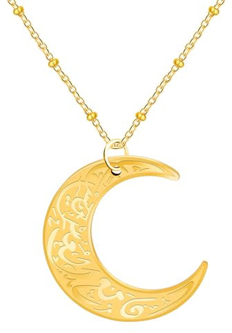 Vivaday Gold plattierte Religiöse Arabische Mond-Halskette – Eid Ramadan Anhänger Geschenk für islamische Muslime für Männer Frauen Mutter Vater Jubiläum und Erntedankfest