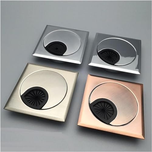 PUJIANA Desk Wire Grommet, 2Pcs/Lot Square Zinc Alloy Computer Desk Table Desktop Grommet Cable Outlet Tidy Wire Hole Cover(Chrome)