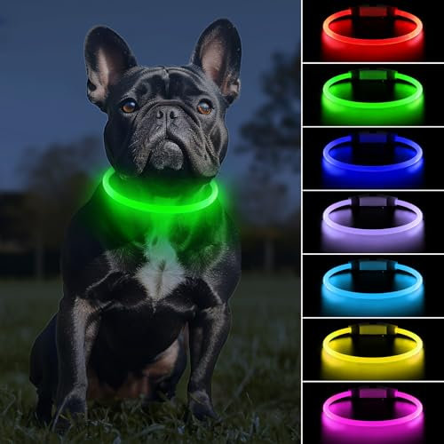 PcEoTllar Leuchthalsband Hund Aufladbar mit 7 Farben, Leuchthalsband für Kleine und Große Hunde, 9 Beleuchtungsmodi Hundehalsband Leuchtend Zerlegbar mit 70cm, LED Halsband für Hunde