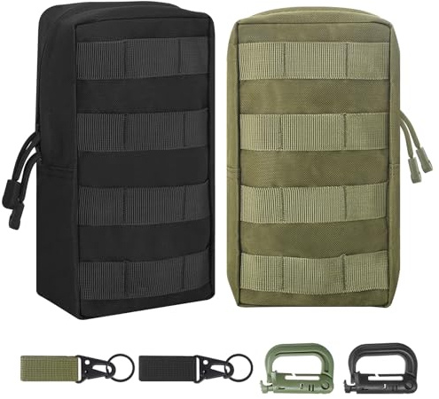Kleine Militär-Gürteltasche – 2 Stück, wasserdichte Taschen, taktisch, Militär-Zubehörtasche, kompakt, kleine Hüfttasche, EDC-Tasche mit D-Schnalle für Camping, Jagd, Trekking, Schwarz / Braun, 11 x