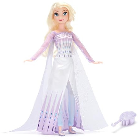 Disney Store Official Poupée Classique Elsa, La Reine des Neiges 2, 29 cm/11, Poupée Princesse Disney entièrement articulée avec Tenue Bleu Clair et Mini Brosse à Cheveux, à partir de 3 Ans