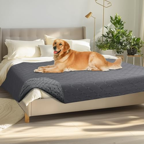 luciphia 100% wasserdichte Hundedecke mit Rutschfesten Punkten, rutschfeste Hundedecke als Schutz für Sofa Bett Auto, Robuste Hundematte Maschinenwaschbar für Unterwegs Hunde, Grau 173 * 208cm