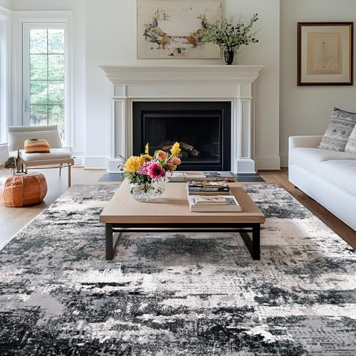 MAST DOO Teppich Wohnzimmer Waschbarer, Moderner Kurzflor Teppich Großer, Abstrakte Schlafzimmer Teppiche Waschbar rutschfest Design für Esszimmer Büro Bereich Dekor Schwarz Weiss Größe 160x230cm