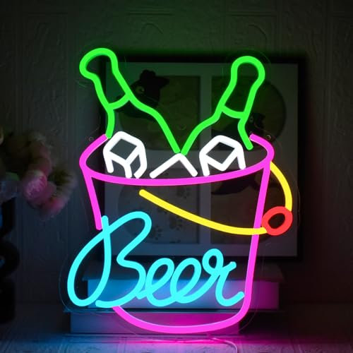UExnkj-Y Beer Neon Schilder Bar Neon Schild Bier Leuchtreklame USB Dimmbare Bierfass Neonlicht für Bier Bar Resturant Wohnzimmer Schlafzimmer Party Home Dekor Store