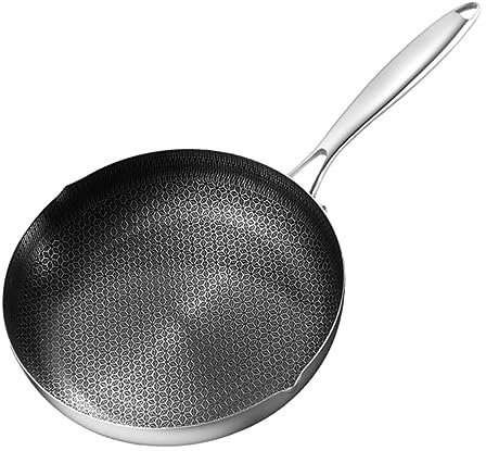 ABOOFAN Wok en Acier Inoxydable Antiadhésif Structure en Poêle à pour Cuisinière à Induction Électrique Gaz Accessoire Cuisine Pratique 28 CM