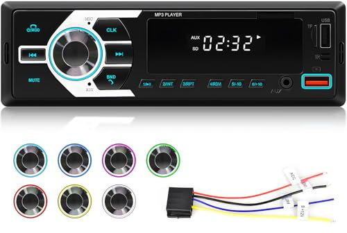 Autoradio 1 Din avec Bluetooth - Autoradio Bluetooth avec Radio FM, Assistant Vocal, localisation Via Application, appels Mains Libres, mémoire de Mise Hors Tension, Port AUX/TF/USB