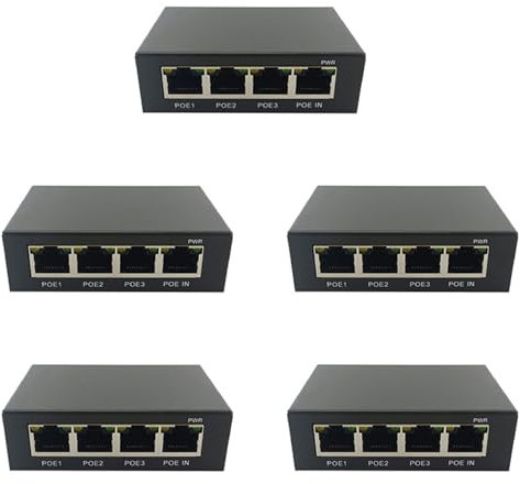 Fivetwofive 5X 4 Port Gigabit POE Extender 100/1000M Network Switch Extender IEEE802.3Af/At Plug&Play for PoE Switch NVR IP Camera