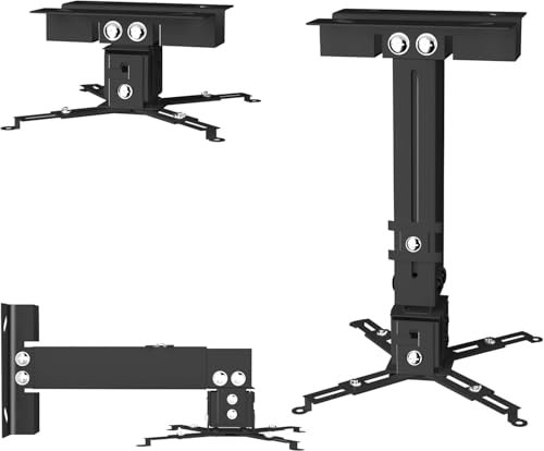 SCREENMAX Projector Ceiling Mount, Wall Mount Adjustable Height and Extendable Arms, 3-in-1 Universal Ceiling Holder, Projector Mount Quick Release for Epson, Optoma, Benq (Black)