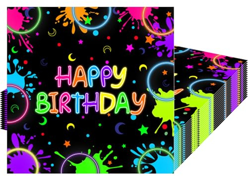 MOMAHUA Neon Glow Geburtstag Servietten, 20Stück Leuchtende Party Servietten Tischdeko, Papierservietten Paper Napkins, Kindergeburtstag Party Zubehör für Kindergeburtstag Deko Tischserviette