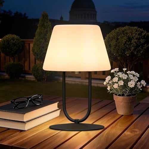 MALUX Akku Tischlampe, LED Tischleuchte Kabellose, IP44 Wasserdicht, Tragbare Outdoor Tischlampe, Touch Dimmbar 3 Farbtemperatur Tischleuchte, für Innen und Aussen mit USB-C (Konus)