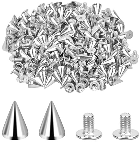 100 Pezzi Borchie Punk in Metallo, 7x10mm Borchie a Cono Argento con Vite, Borchie Decorative per Tessuti, Borchie per Scarpe e Borse, Rivetti Artigianali Fai da Te - Argento