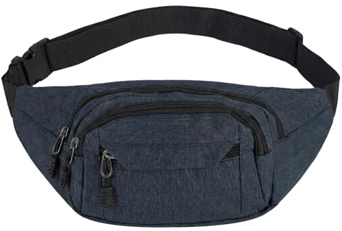 Bumbag Waist Bag, Waterproof 4 Zip Pockets Fanny Pack Waistpacks, Blue | Running Waist Pack Bag with Soft Adjustable Belt, Lightweight, Fits Phone, Keys and Wallet, for Running, Gym and Cycling