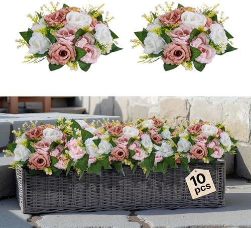 VEVOR Flower Ball Arrangement Bouquet 10PCS, 9.5-Inch Diameter Artificial Flower Balls Wedding Table Centerpieces, Faux Rose Arrangements for Wedding Centerpiece Home Decoration, Pink and White Roses