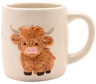 Country Living Highland Cow Ceramic Mug – Rustic Animal-Themed Tea, Coffee & Hot Chocolate Cup, Gift for Animal Lovers