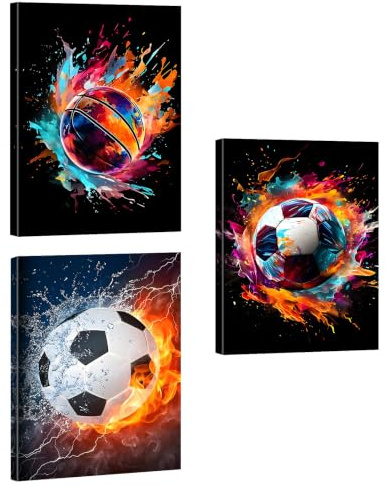 KiKiHong 3 Artikel Fußball & Basketball Poster mit Rahmen,Jugendzimmer Jungen,Bilder Jugendzimmer,Fußball Deko Zimmer für Schlafzimmer,Jungenzimmer,Wohnzimmer(40 x 30cm)