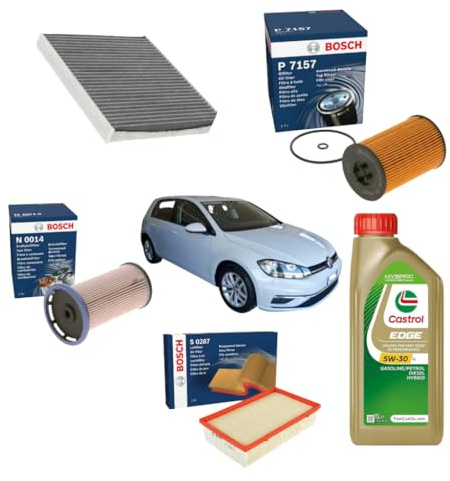 Kit Tagliando compatibile con Golf 7 VII 1.6 2.0 TDI E GTD + 6 LT Olio LL 5w30