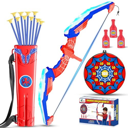 DX DA XIN Pfeil und Bogen Kinder - LED Licht Bogenschießen Spielzeug Set mit Verstellbarer Bowstring 2 Zielscheibe 10 Saugnapfpfeile und Köcher Outdoor Spiele Geschenk für Jungen ab 3-12 Jahre