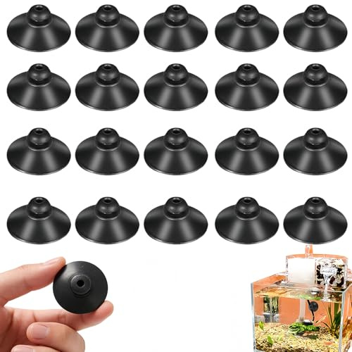 YTAXYZWR Ventose per Acquario 20 Pezzi Supporti in Gomma Nera Ø28mm con Foro Centrale Ø3mm per Tubo Aria Accessori Filtro Pompa compatibili Acqua Dolce e salata Facile Installazione per Vetro acquari