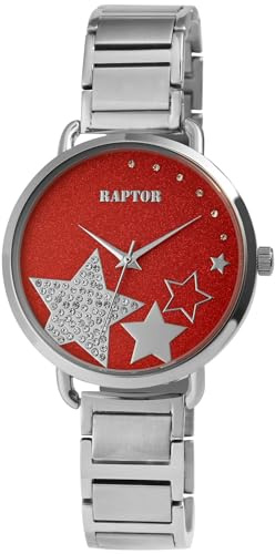 Raptor Damen Armbanduhr Analog in Silber, Gesamtlänge 23.5 cm, Edelstahlarmband – 3 ATM