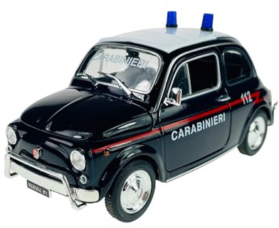 Welly Modello Auto Compatibile con FIAT Nuova 500 Carabinieri Polizia 1957-1975 ca 1/24 1:24 Metallo Modello Auto Il Cast Nuovo in Scatola