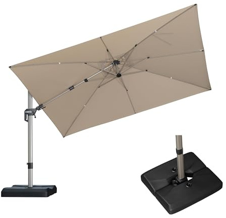 PURPLE LEAF Parasol Deporte 3,5 × 2,5 m avec Pied, Inclinaison Bilatérale et Rotation à 360°, Parasol De Jardin Extérieur Professionnel, Aluminium Champagne, Protection UPF 50+, Pour Terrasse, Beige