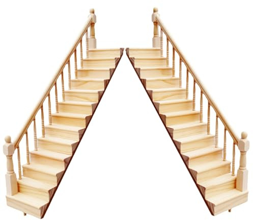 Miniature per case delle bambole | 2 pezzi di mobili per casa delle bambole in scala 1 12, mobili per scale in miniatura legno corrimano bracciolo destro e sinistro scala non verniciata fai da te