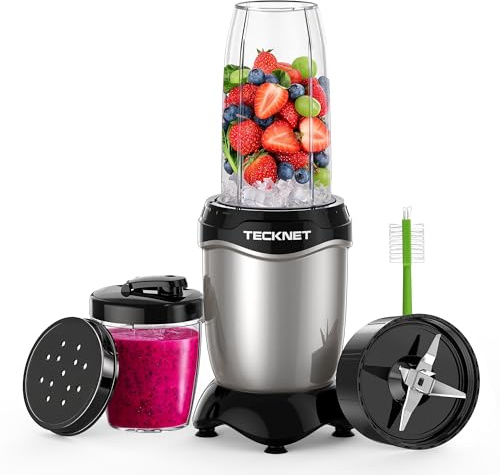 TECKNET 600W Powerful Personal Blender Smoothie Maker, Black | 25,000 RPM Extractor, Corded Juicer Blends Fruits, Vegetables, Nuts for Smoothies and Juices, with 500ml Cup and 150ml Cup