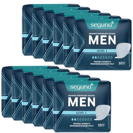 SEGUNA MEN Level 1, Inkontinenzeinlagen für Männer, Inkontinenz Slipeinlagen, Hygiene-Einlagen bei leichter Blasenschwäche (Sparpaket (12 x 10 Stück))