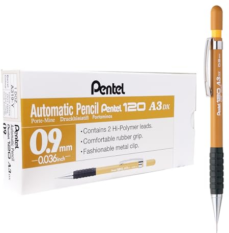 Pentel Hi-Graph Lot de 12 Porte-Mine A319 0,9 mm Canon Fixe de 4 mm Ocre
