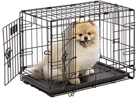 MidWest Homes for Pets Newly Enhanced Double Door iCrate 58.42 cm (22-Inch) Long Dog Crate, Includes Leak-Proof Pan, Floor Protecting Feet, Divider Panel & New Patented Features, Black, Model 1522DD