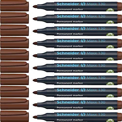 Schneider Maxx 130 Permanent-Marker mit Rundspitze (Strichstärke: 1-3 mm, nachfüllbar) 10er Packung braun