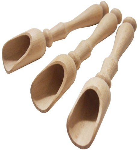 EFO Holzschaufel - Holzlöffel – Gewürzlöffel Holz – Messlöffel – Löffel Holzgriff – Messschaufel – Dosierlöffel - Salzlöffel mit langem Griff 3-er Set: 14 cm (B)