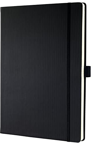 Sigel CO116 Notizbuch A4+ liniert schwarz, Hardcover, 194 nummerierte Seiten, nachhaltiges Papier, mit Inhaltsverzeichnis, Stiftschlaufe, Falttasche, Gummibandverschluss, Conceptum