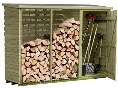 Gartenpirat Brennholzregal mit Geräteschrank außen