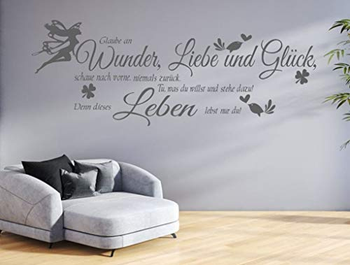 GR-pk132a Wandtattoo Wohnzimmer sprüche Wandtatoo Glaube an Wunder Liebe Glück Flur Wandspruch (B100 x H34 cm)