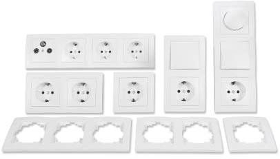 MC POWER - FLAIR - juego de enchufes e interruptores de pared I atenuador de salón I 20 piezas I interruptor de luz, atenuador de luz, tomas de corriente empotradas, blanco mate