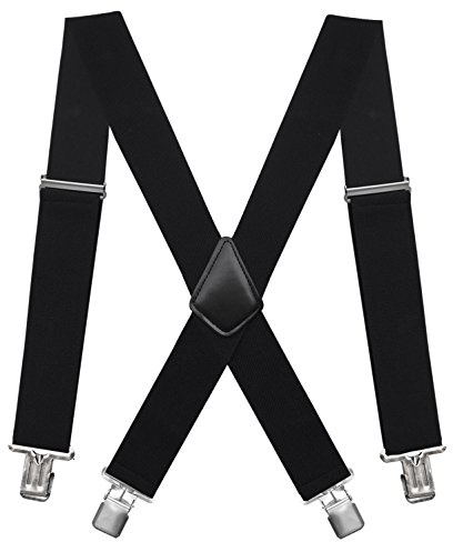 Mens Women Suspenders Braces Elastic - 2 Wide X Adjustable Triangle Back and Heavy Clip