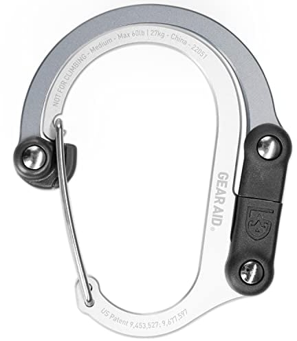GEAR AID HEROCLIP Karabiner-Ausrüstungsclip und Haken (Mittel) für Camping, Rucksack und Garagenorganisation, Grau