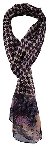 TigerTie Unisex Chiffon Schal in violett braun grau schwarz gemustert - Gr. 160 cm x 36 cm