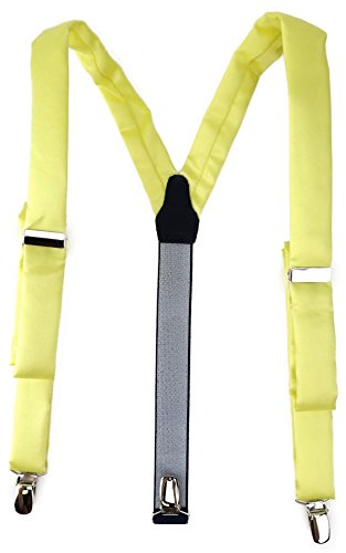 TigerTie schmaler Unisex Hosenträger in Y-Form mit 3 extra starken Clips - Farbe in zitronengelb einfarbig Uni - hochwertige Verarbeitung