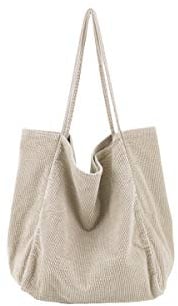 Ulisty Damen Groß Cord Tragetasche Retro Schultertasche Beiläufig Einkaufstasche Mode Handtasche Aprikose