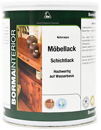 BORMA Möbellack Schichtlack Holzlack auf Wasserbasis 1 Liter (Hochglänzend)