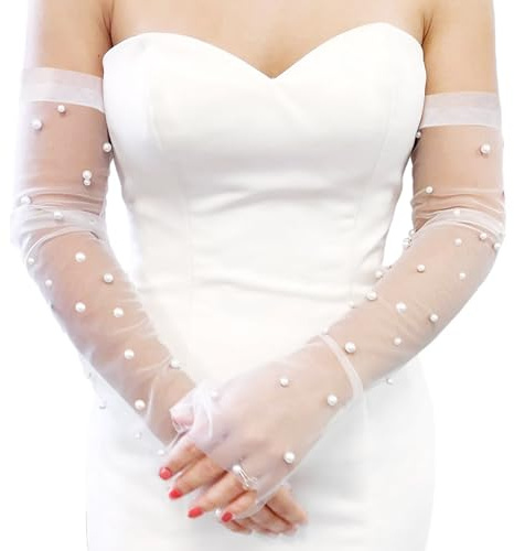Olbye Women’s Wedding Gloves Long Wrist Bands Cuffs Arm Covers For Brides Fingerless Gloves Ivory Sleeves bridal gloves