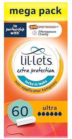 Lil-Lets Ultra Tampons ohne Applikator, 60 Stück, 6 Packungen mit je 10 Stück, extrem starker Durchfluss.