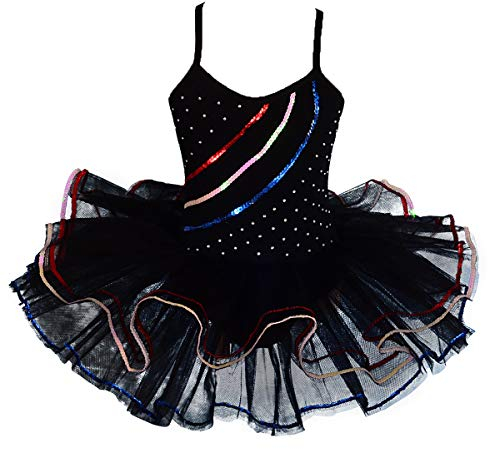 Lito Angels Mädchen Ballett-Tutu, Tanz-Kostüm, Feen-Kostüm, Pailletten, mit Arm-Handschuhen, Größe 4–5 Jahre, Schwarz