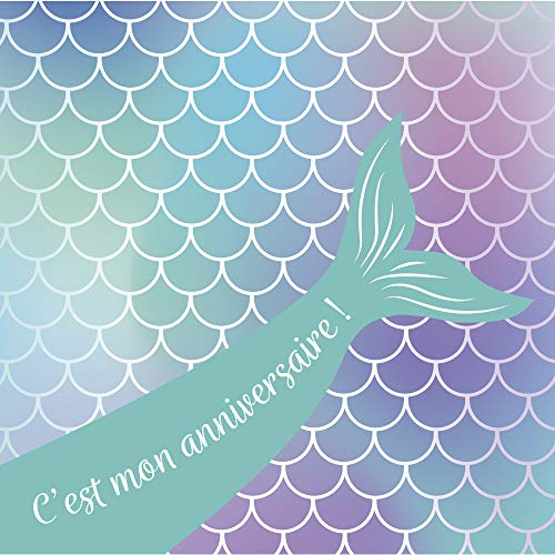 Clairefontaine 20031C – ein Einladungs-Set zum Geburtstag, bestehend aus 8 einfachen Karten, 11,6 x 11,6 cm + 8 Umschlägen 12 x 12 cm, Meerjungfrau